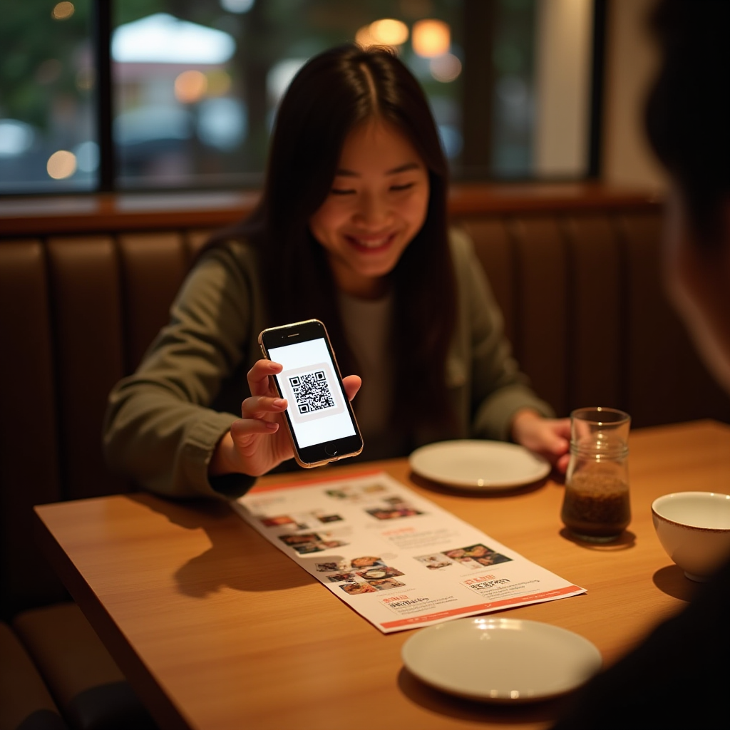 飲食店でQRコードを読み取る様子